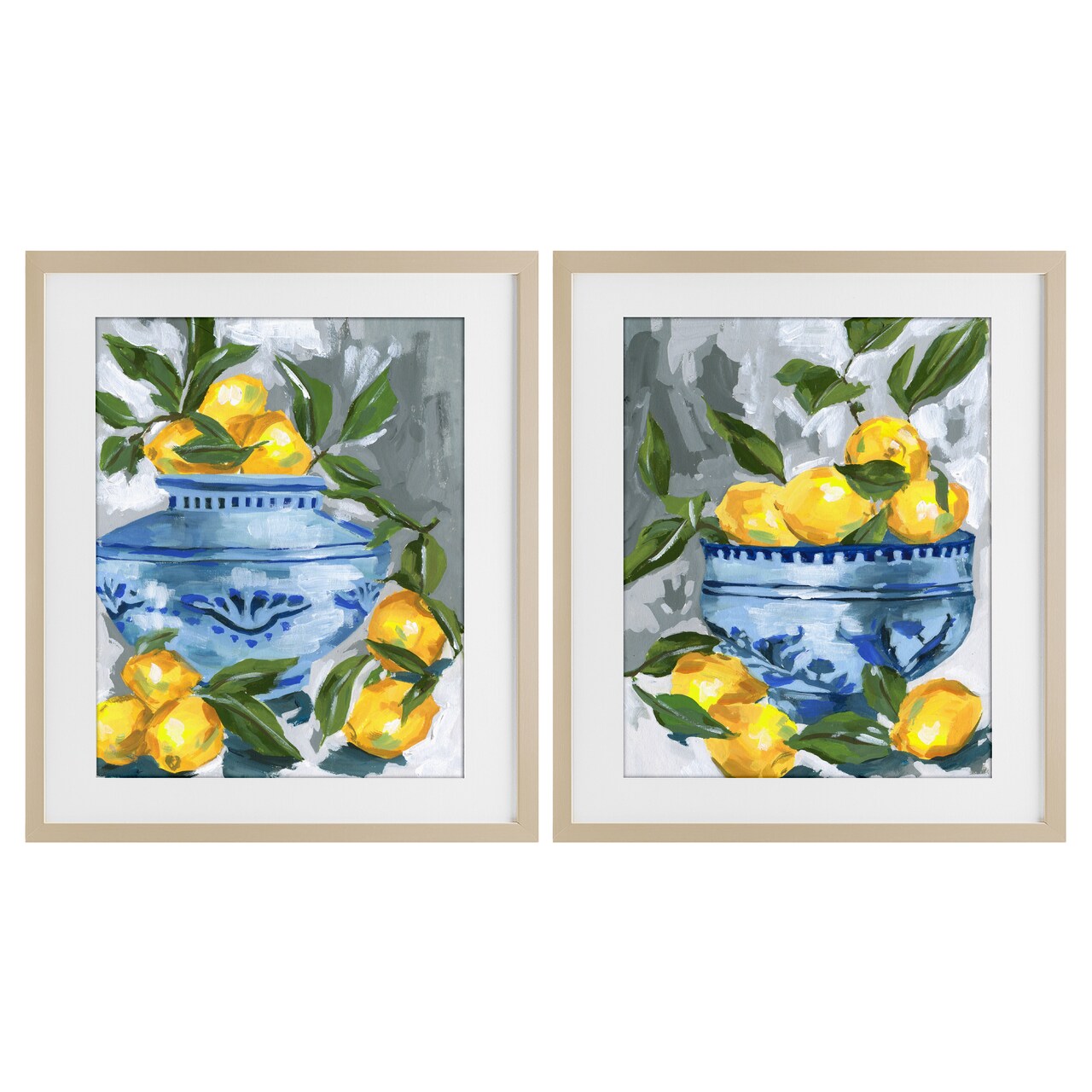 Stupell Industries Indigo & Lemon Citrus Fruits 2pc Framed Print Under Glass Set, design by Melissa Wang
